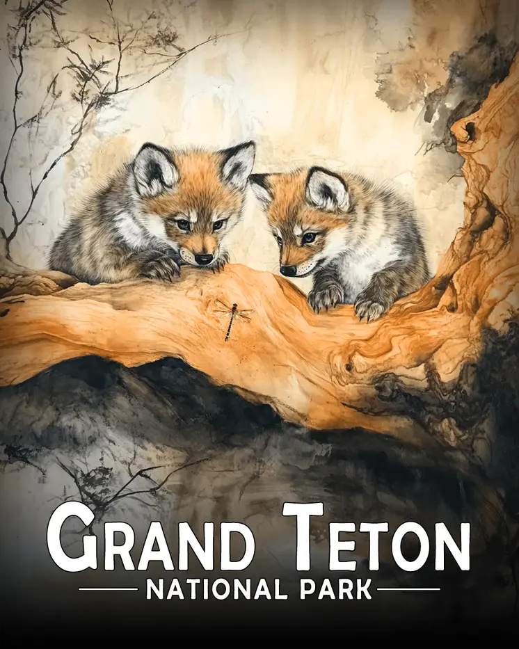 Wolf Cubs Eye Dragonfly - Grand Tetons Souvenir Art Prints - 8"x10" Artwork for 11"x14" Frame