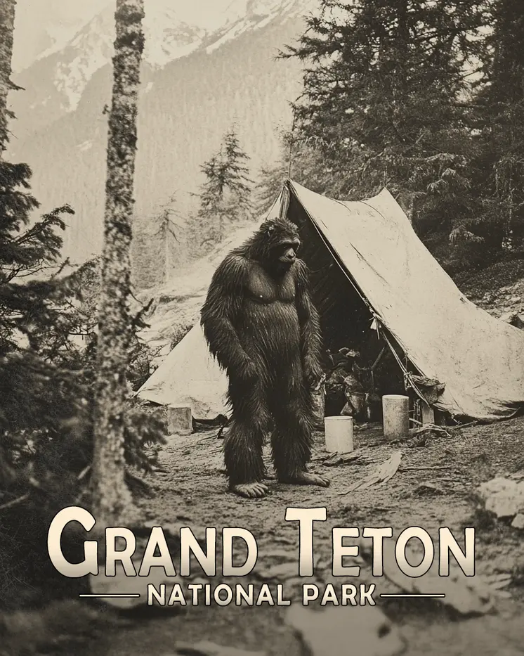 Sasquatch Camp - Grand Tetons Souvenir Art Prints - 8"x10" Artwork for 11"x14" Frame