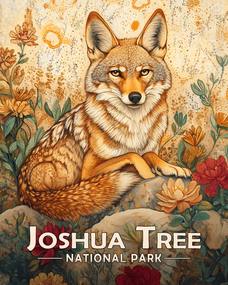 Stylized Coyote - Joshua Tree Souvenir Art Prints - 8"x10" Artwork for 11"x14" Frame