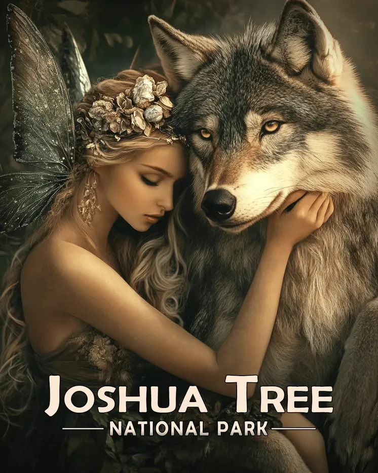 Fairy with Pet Wolf - Joshua Tree Souvenir Art Prints - 8"x10" Artwork for 11"x14" Frame