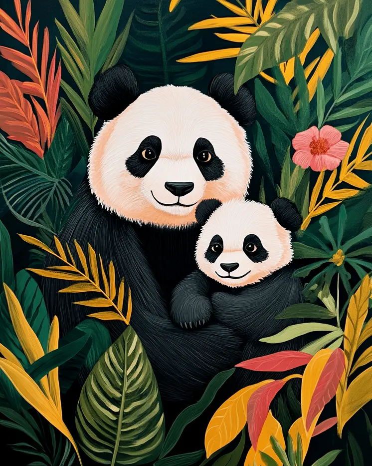 Panda Baby with Mother - Animal Mothers & Babies Wall Art Prints – 8″x10″ Artwork for 11″x14″ Frame