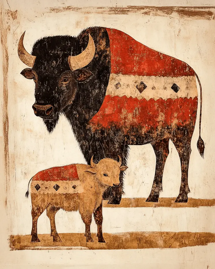 Prarie Bison and Baby - Animal Mothers & Babies Wall Art Prints – 8″x10″ Artwork for 11″x14″ Frame