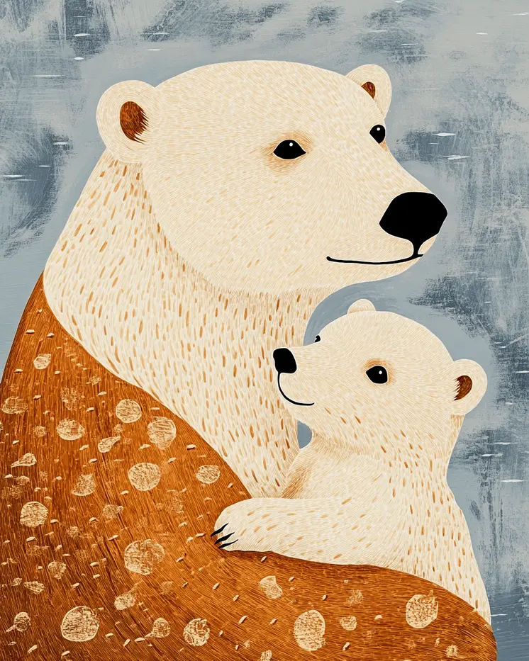 Polar Bear Cub with Mom - Animal Mothers & Babies Wall Art Prints – 8″x10″ Artwork for 11″x14″ Frame