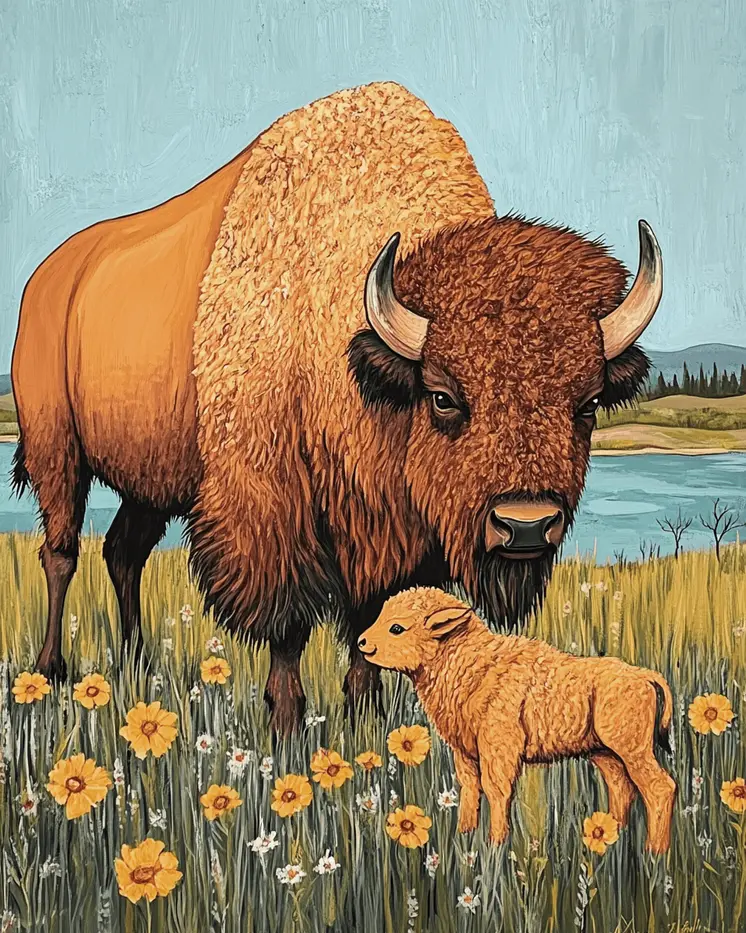 Buffalo and Baby - Animal Mothers & Babies Wall Art Prints – 8″x10″ Artwork for 11″x14″ Frame
