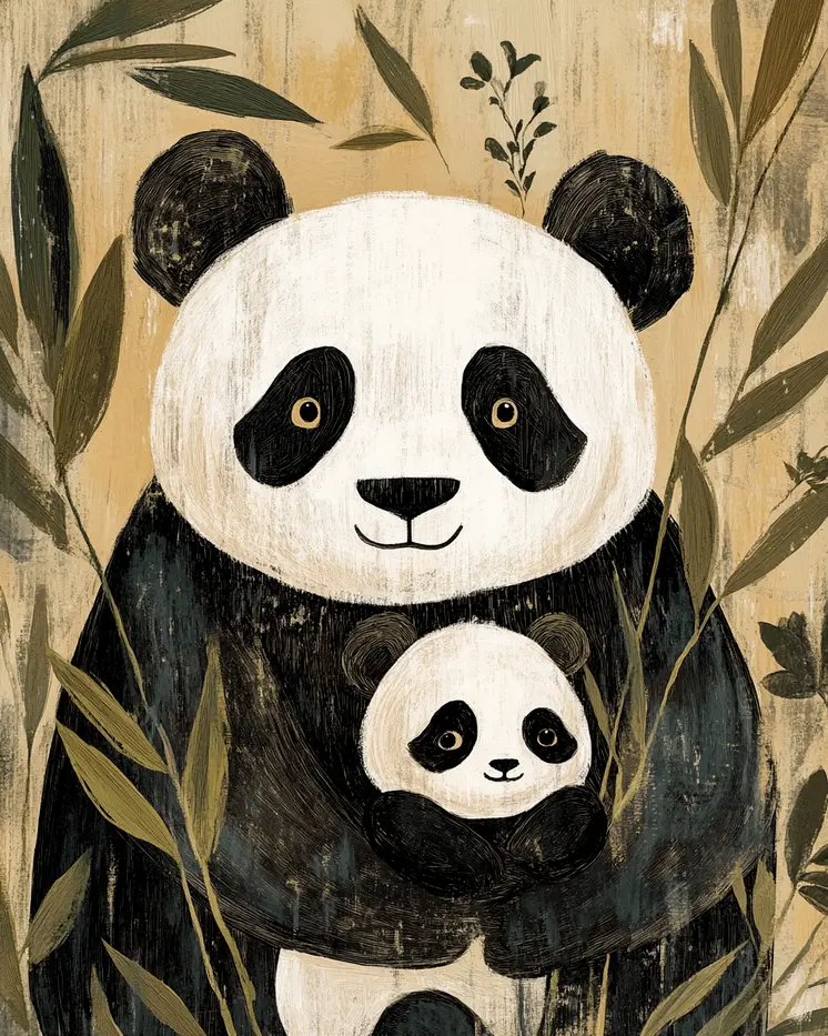 Panda Baby and Mom - Animal Mothers & Babies Wall Art Prints – 8″x10″ Artwork for 11″x14″ Frame