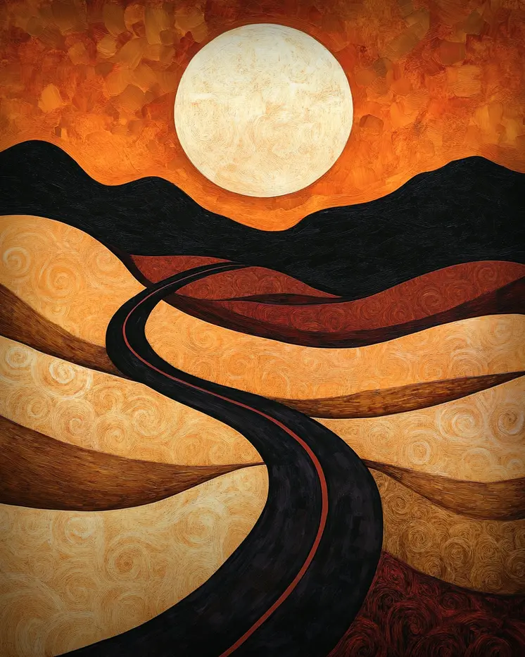 Abstract Country Road - Western and Southwestern Home Decor Wall Art Prints – 8″x10″ Artwork – 11″x14″ Mat