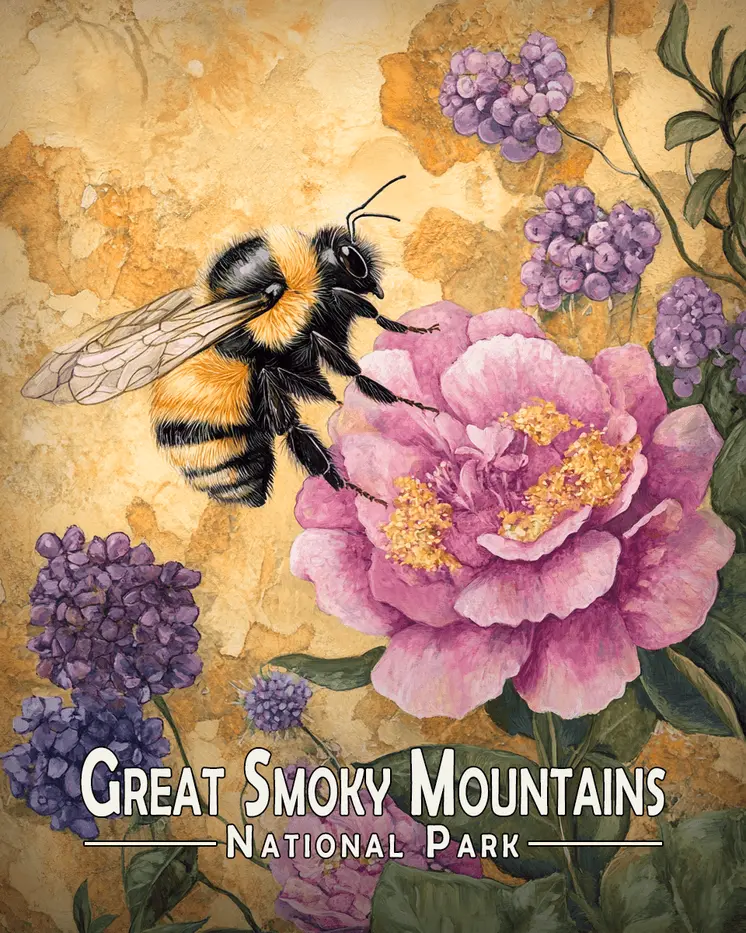 Garden Bumblebee - Great Smoky Mountains Souvenir Art Prints - 8"x10" Artwork for 11"x14" Frame