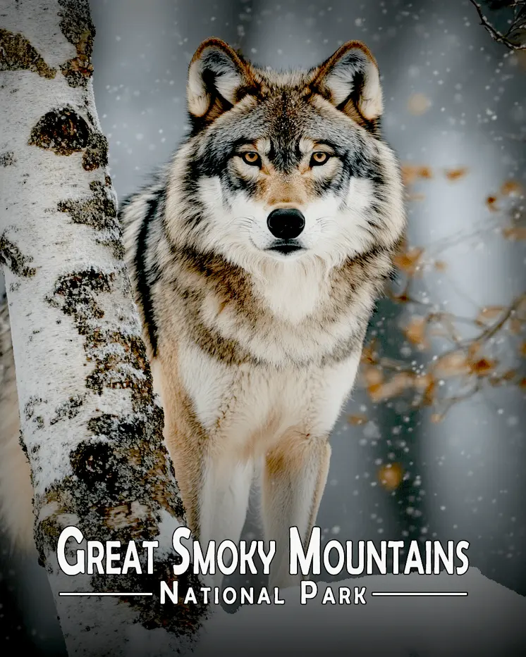 Grey Wolf by Birch - Great Smoky Mountains Souvenir Art Prints - 8"x10" Artwork for 11"x14" Frame