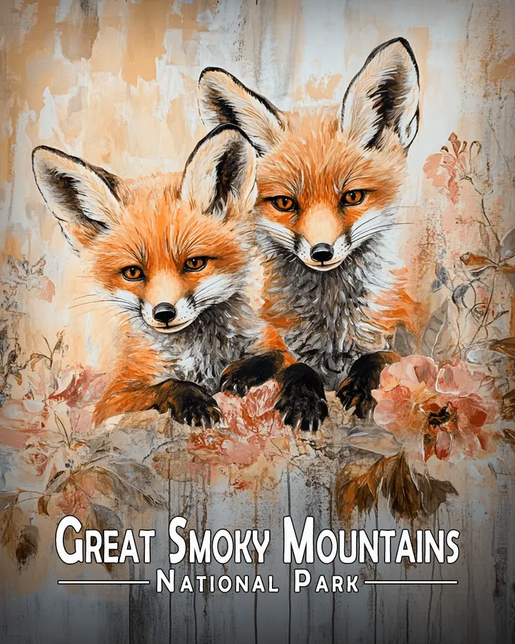 Two Fox Pups - Great Smoky Mountains Souvenir Art Prints - 8"x10" Artwork for 11"x14" Frame