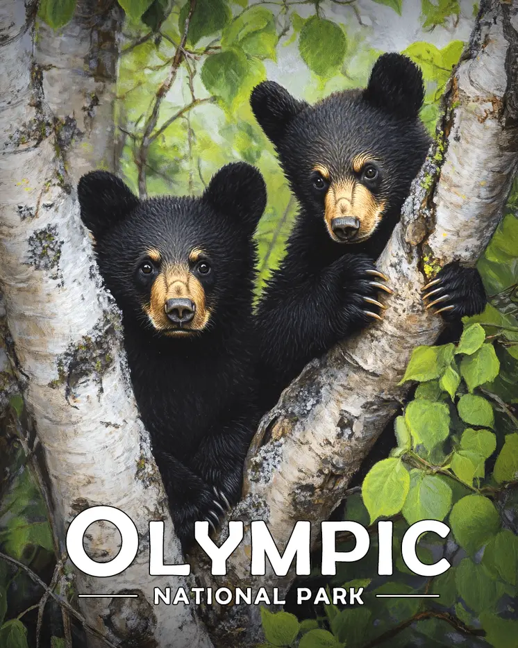 Two Bear Cubs - Olympic Souvenir Art Prints - 8"x10" Artwork for 11"x14" Frame