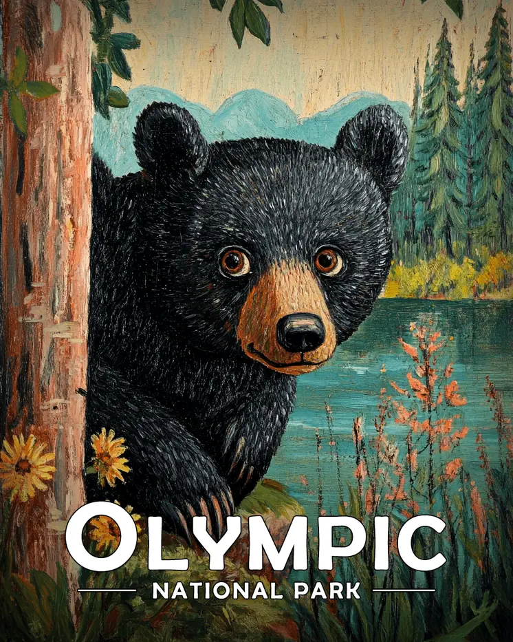 Peek-a-Boo Bear - Olympic Souvenir Art Prints - 8"x10" Artwork for 11"x14" Frame