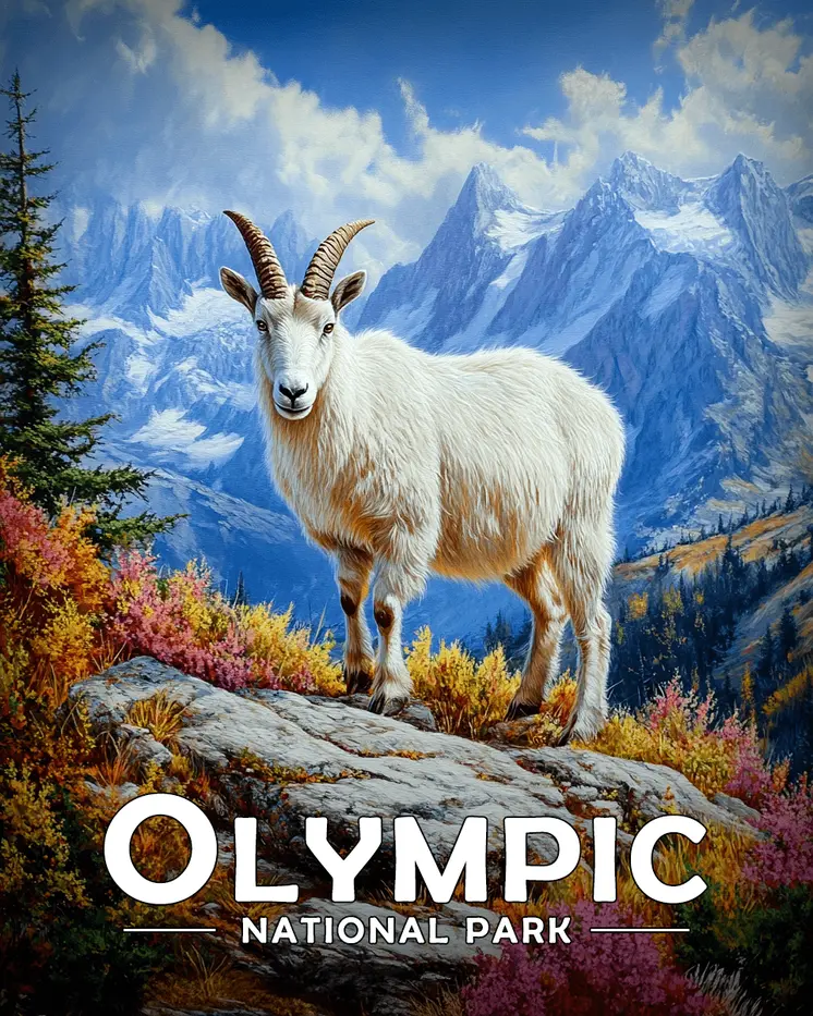 Mountain Goat - Olympic Souvenir Art Prints - 8"x10" Artwork for 11"x14" Frame
