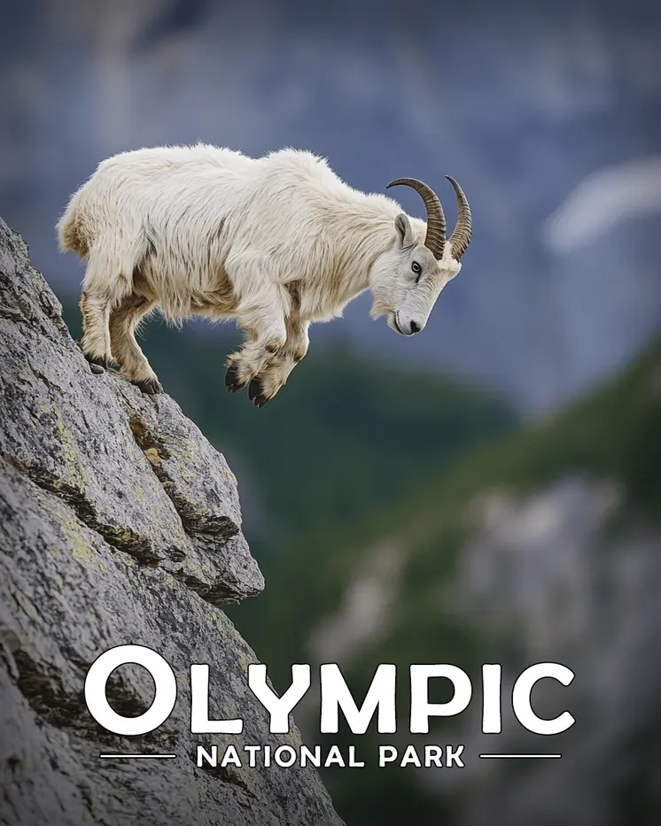 Mountain Goat Jumping - Olympic Souvenir Art Prints - 8"x10" Artwork for 11"x14" Frame