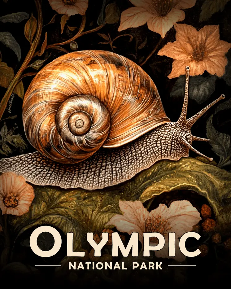 Forest Snail - Olympic Souvenir Art Prints - 8"x10" Artwork for 11"x14" Frame
