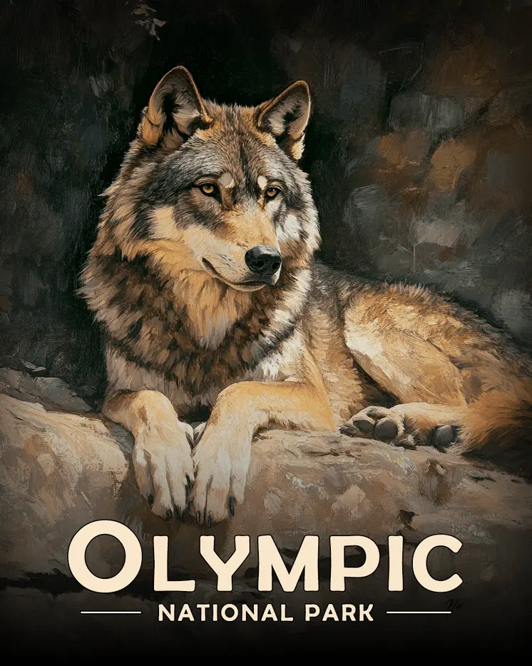 Relaxing Wolf - Olympic Souvenir Art Prints - 8"x10" Artwork for 11"x14" Frame