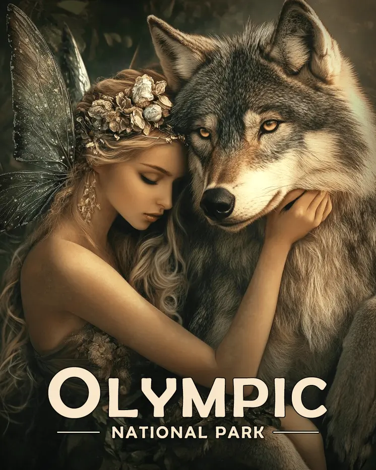 Fairy with Pet Wolf - Olympic Souvenir Art Prints - 8"x10" Artwork for 11"x14" Frame