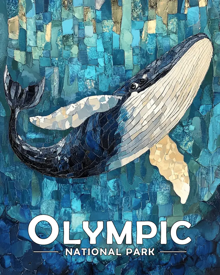 Stylized Whale - Olympic Souvenir Art Prints - 8"x10" Artwork for 11"x14" Frame