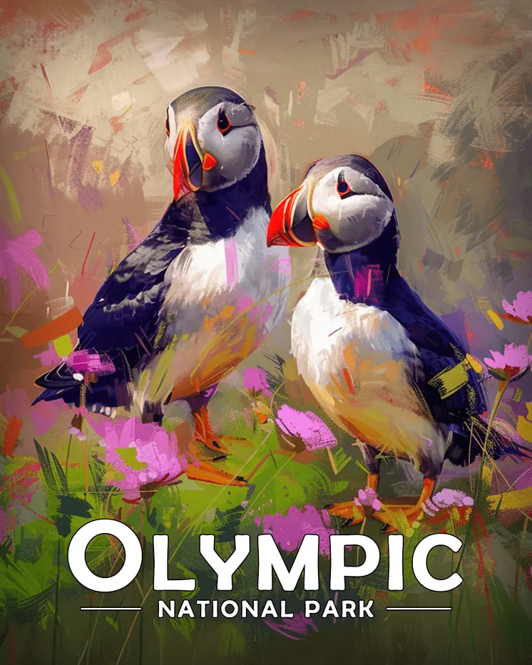 Pair of Puffins - Olympic Souvenir Art Prints - 8"x10" Artwork for 11"x14" Frame