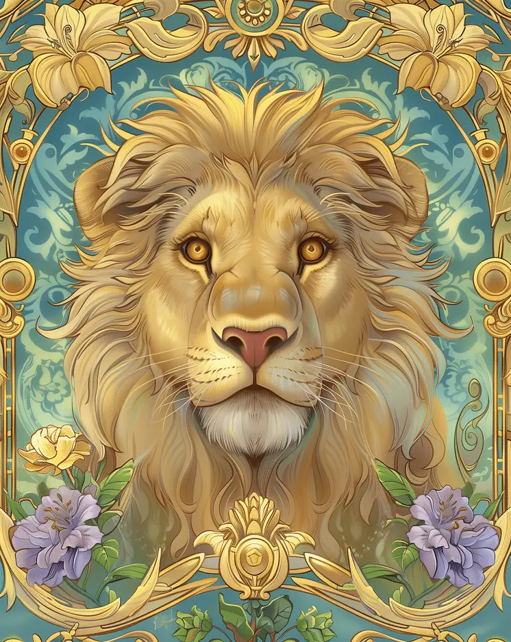 Art Nouveau Lion - Animal Kingdom Wall Art Prints in Art Nouveau Style – 8″x10″ Artwork for 11″x14″ Frame
