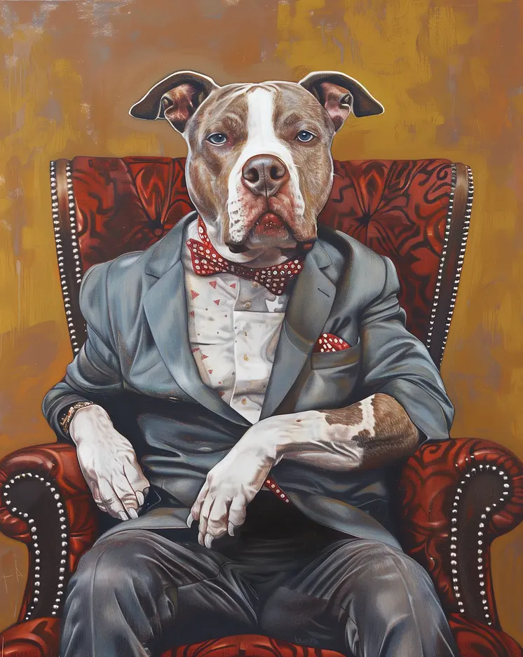Pitbull Boss - Pit Bull Dog Portrait Wall Art Prints – 8″x10″ Artwork for 11″x14″ Frame