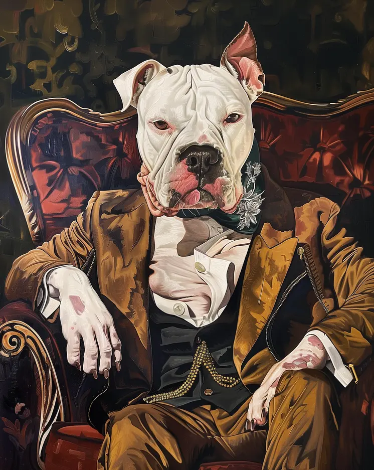 Mr. Pitbull Fancy Pants  - Dog Portrait Wall Art Prints – 8″x10″ Artwork for 11″x14″ Frame