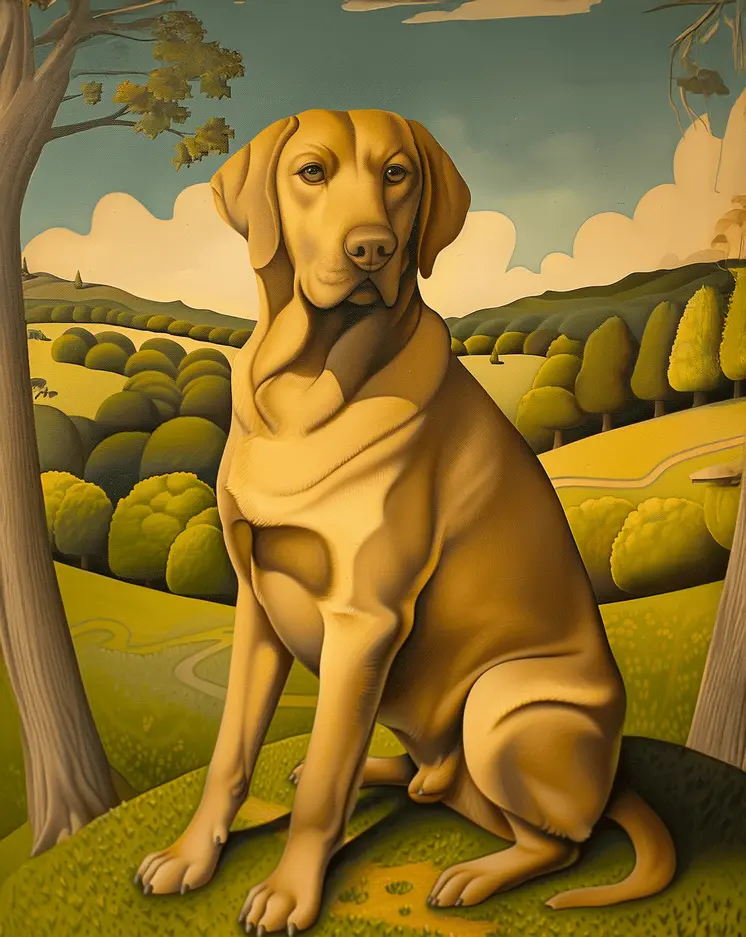 Yellow Lab on Bucolic Hillside  Dog Portrait Wall Art Prints – 8″x10″ Artwork for 11″x14″ Frame