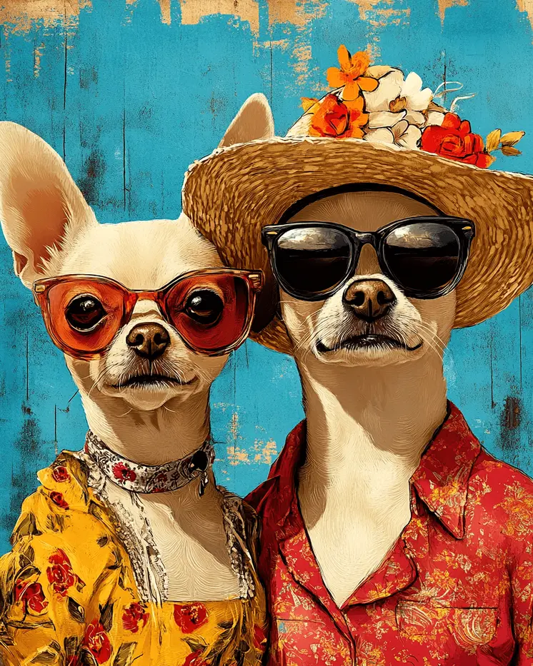 Cool Chihuahua Couple - Pet Dog Still Life Wall Art Prints – 8″x10″ Artwork for 11″x14″ Frame