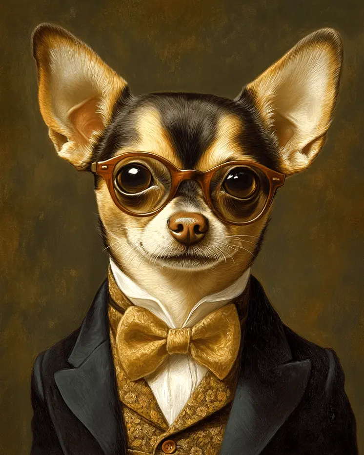 Chihuahua Nerd - Pet Dog Still Life Wall Art Prints – 8″x10″ Artwork for 11″x14″ Frame