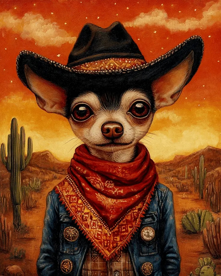 Chihuahua Vaquero - Pet Dog Still Life Wall Art Prints – 8″x10″ Artwork for 11″x14″ Frame