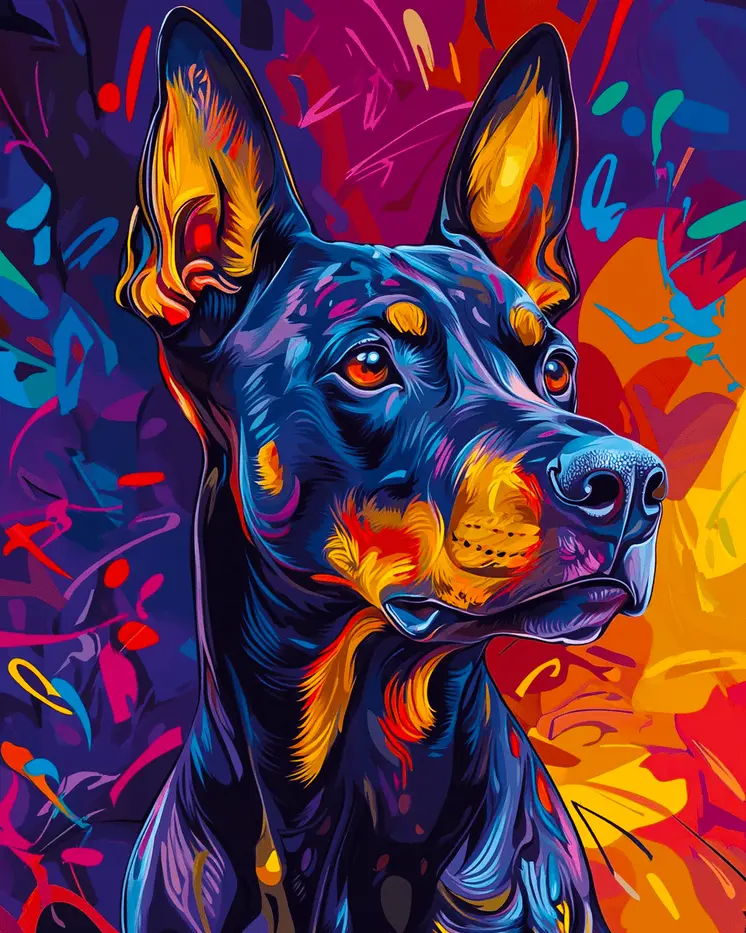 Colorful Doberman Pinscher - Pet Dog Still Life Wall Art Prints – 8″x10″ Artwork for 11″x14″ Frame