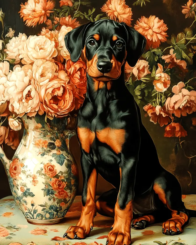 Doberman Pinscher Puppy - Pet Dog Still Life Wall Art Prints – 8″x10″ Artwork for 11″x14″ Frame
