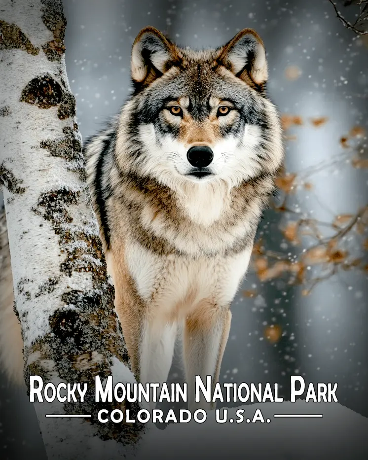 Wolf and Birch - Rocky Mountain Souvenir Art Prints - 8"x10" Artwork for 11"x14" Frame