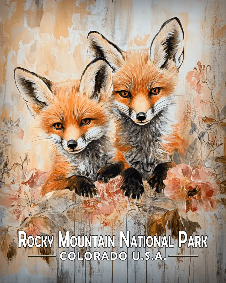 Two Fox Kits - Rocky Mountain Souvenir Art Prints - 8"x10" Artwork for 11"x14" Frame