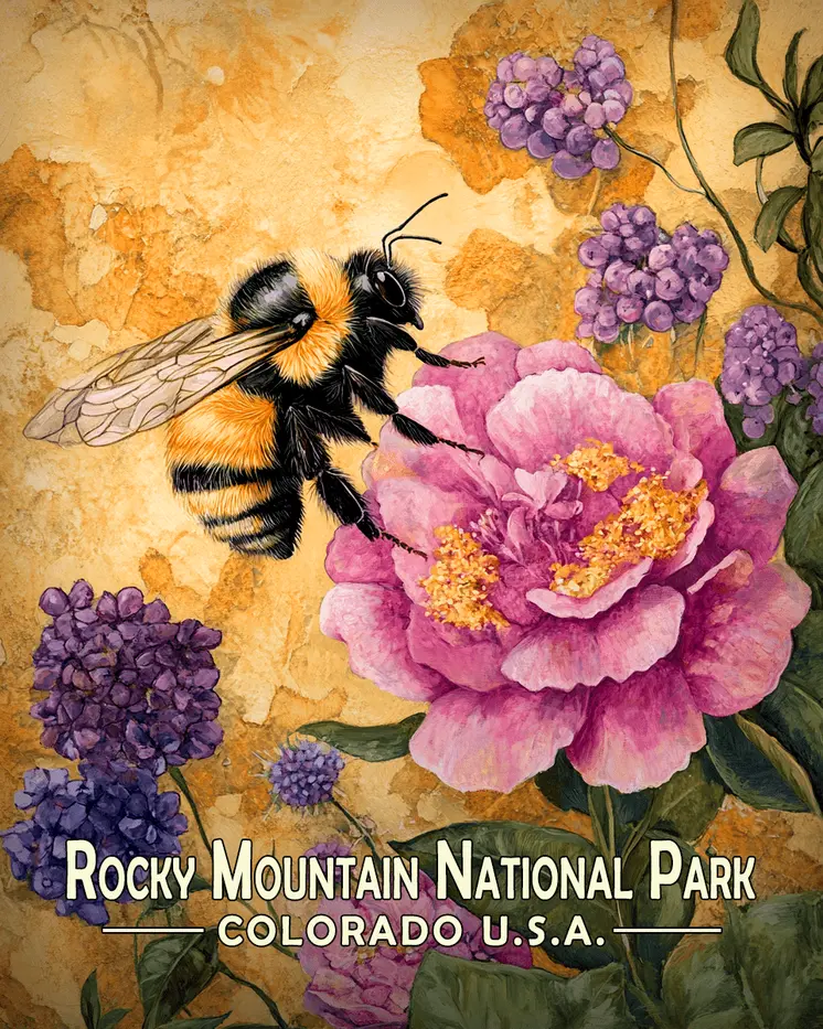 Garden Bumblebee - Rocky Mountain Souvenir Art Prints - 8"x10" Artwork for 11"x14" Frame