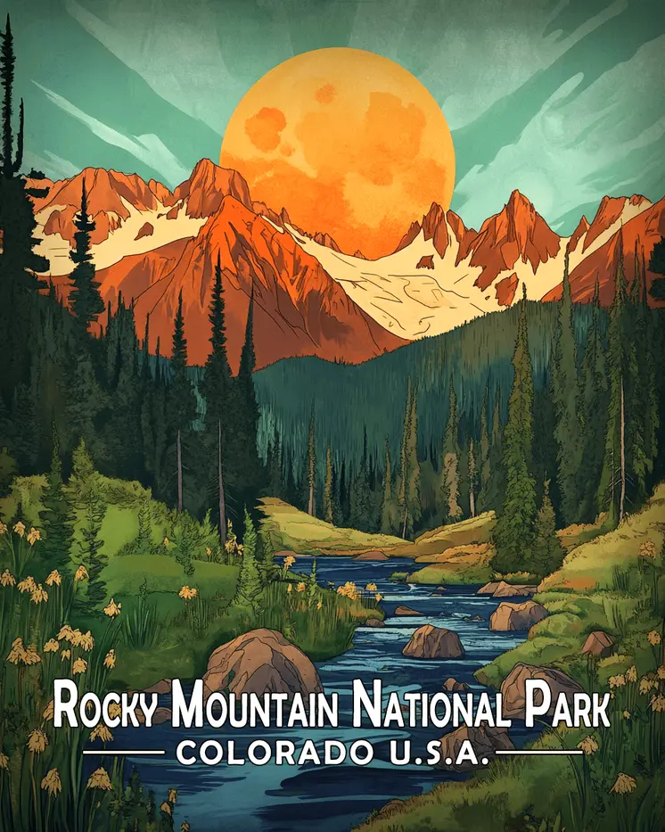 Mountain Sunrise - Rocky Mountain Souvenir Art Prints - 8"x10" Artwork for 11"x14" Frame