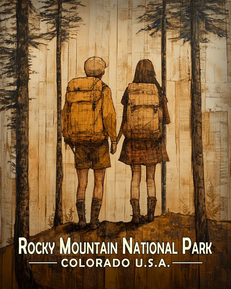 Hiking Together - Rocky Mountain Souvenir Art Prints - 8"x10" Artwork for 11"x14" Frame