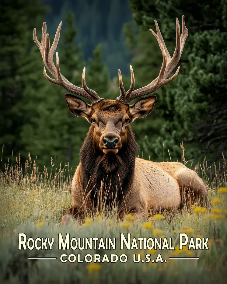 Resting Bull Elk - Rocky Mountain Souvenir Art Prints - 8"x10" Artwork for 11"x14" Frame