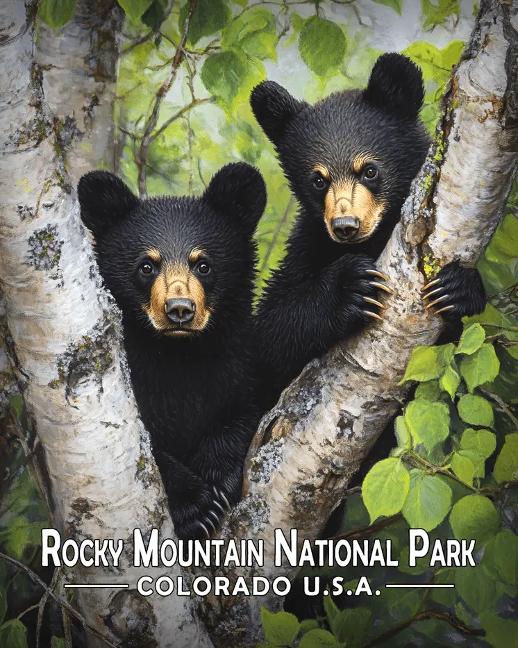 Two Bear Cubs - Rocky Mountain Souvenir Art Prints - 8"x10" Artwork for 11"x14" Frame