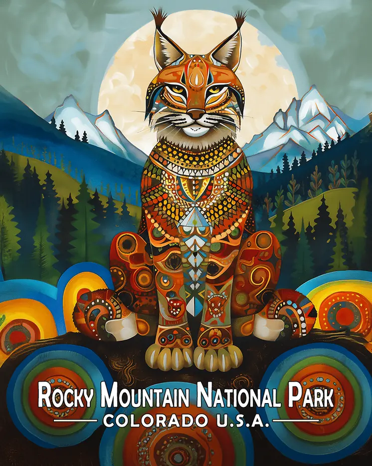Stylized Bobcat - Rocky Mountain Souvenir Art Prints - 8"x10" Artwork for 11"x14" Frame