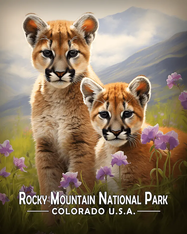 Mountain Lion Cubs - Rocky Mountain Souvenir Art Prints - 8"x10" Artwork for 11"x14" Frame