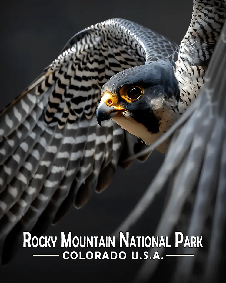 Flying Peregrine Falcon - Rocky Mountain Souvenir Art Prints - 8"x10" Artwork for 11"x14" Frame