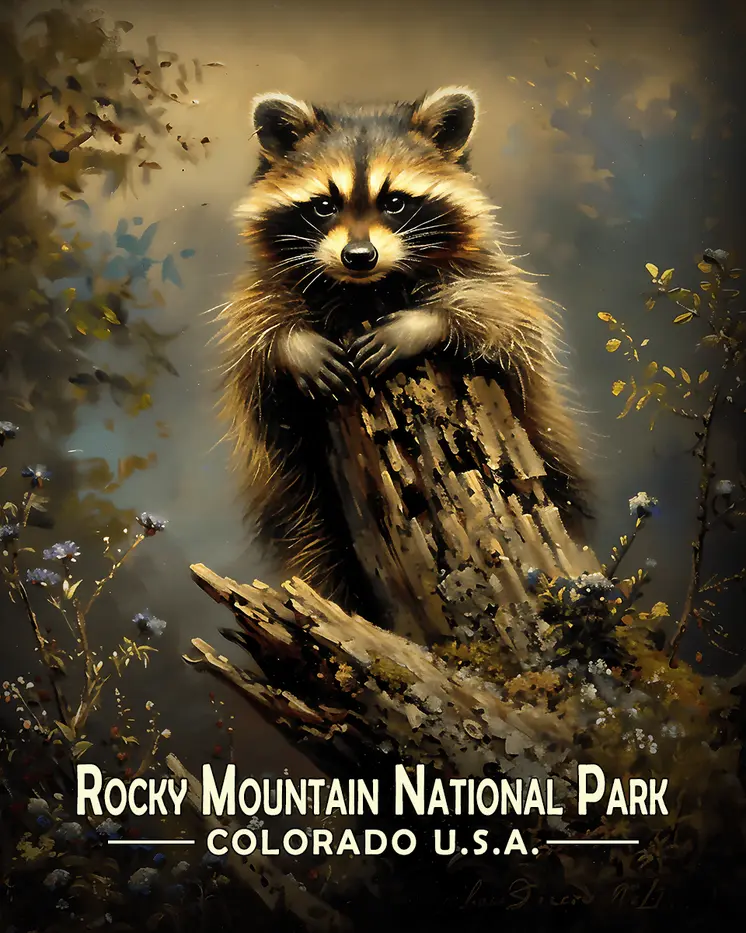 Raccoon Kit - Rocky Mountain Souvenir Art Prints - 8"x10" Artwork for 11"x14" Frame
