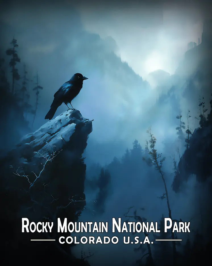 Lone Raven - Rocky Mountain Souvenir Art Prints - 8"x10" Artwork for 11"x14" Frame