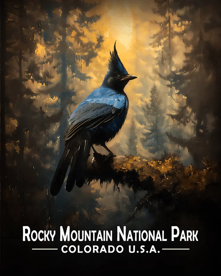 Steller's Jay - Rocky Mountain Souvenir Art Prints - 8"x10" Artwork for 11"x14" Frame