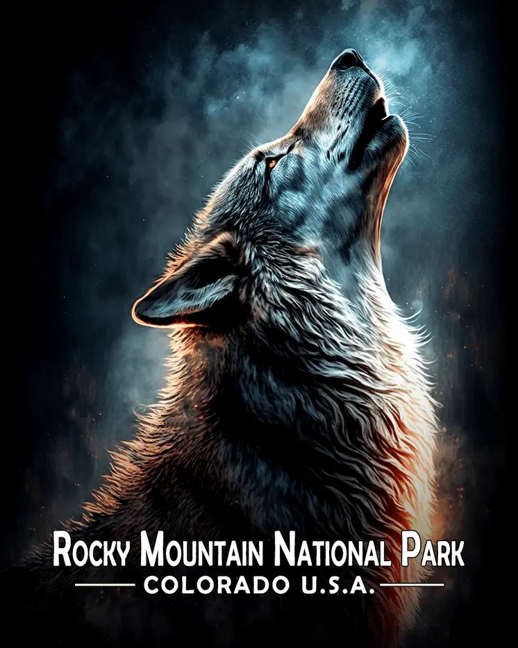 Midnight Howling Coyote - Rocky Mountain Souvenir Art Prints - 8"x10" Artwork for 11"x14" Frame