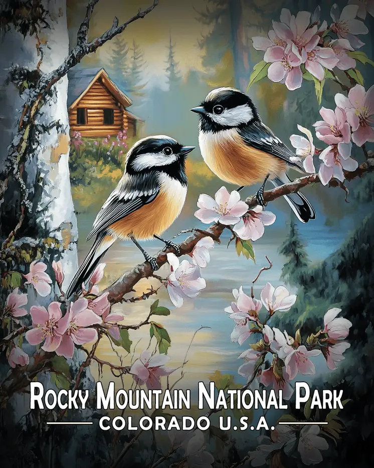 Chickadees - Rocky Mountain Souvenir Art Prints - 8"x10" Artwork for 11"x14" Frame