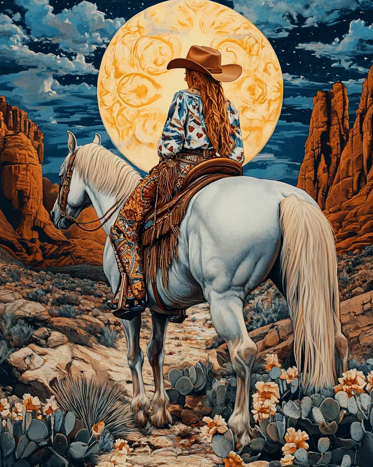 Moonlit Ride - American Southwest Art Prints - 8"x10" Artwork for 11"x14" Frame