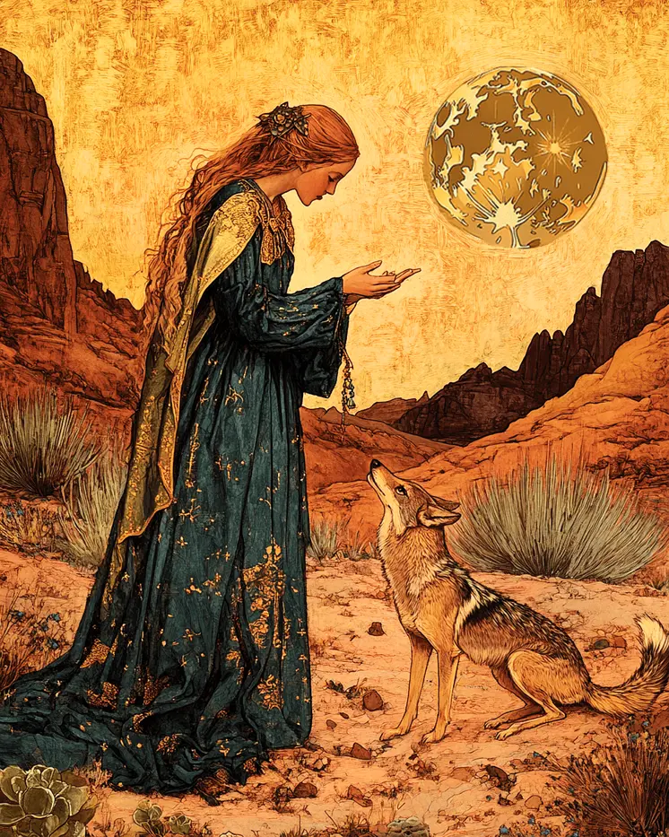 Fairy Lesson for Coyote - American Southwest Art Prints - 8"x10" Artwork for 11"x14" Frame