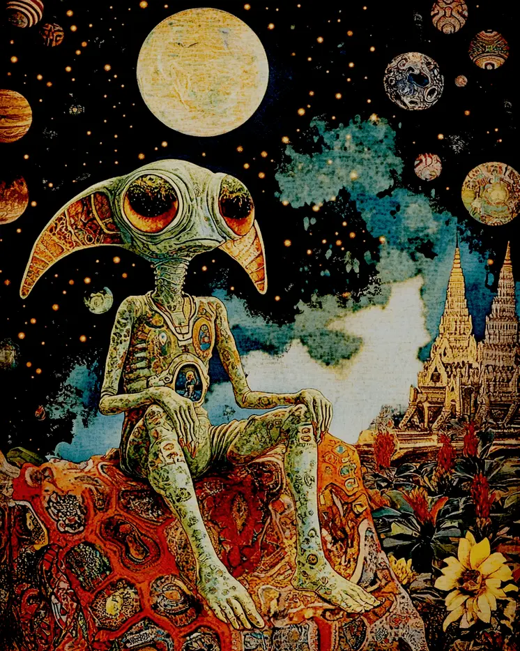 Sad Alien - Aliens, Spaceships  Outer-Space Wall Art Prints – 8″x10″ Artwork for 11″x14″ Frame