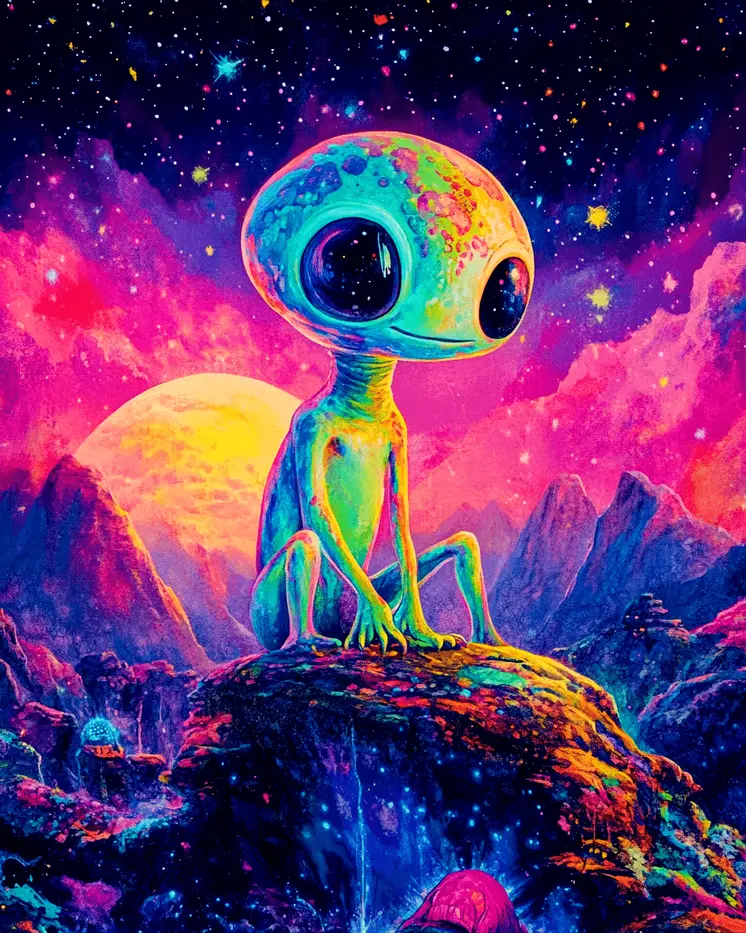 Cosmic Alien - Aliens, Spaceships  Outer-Space Wall Art Prints – 8″x10″ Artwork for 11″x14″ Frame